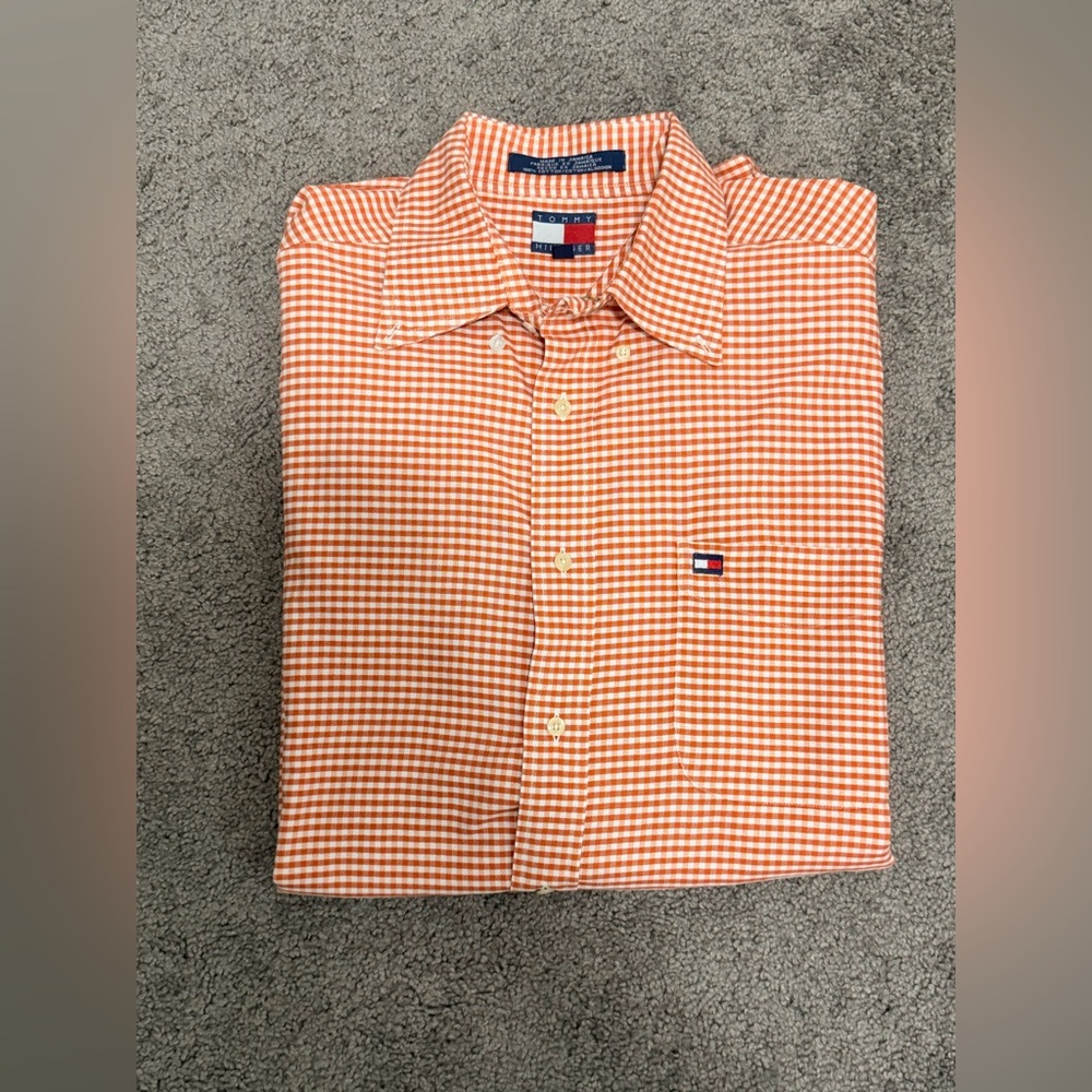 Tommy Hilfiger Orange Gingham Cotton Button-Down Shirt - Men